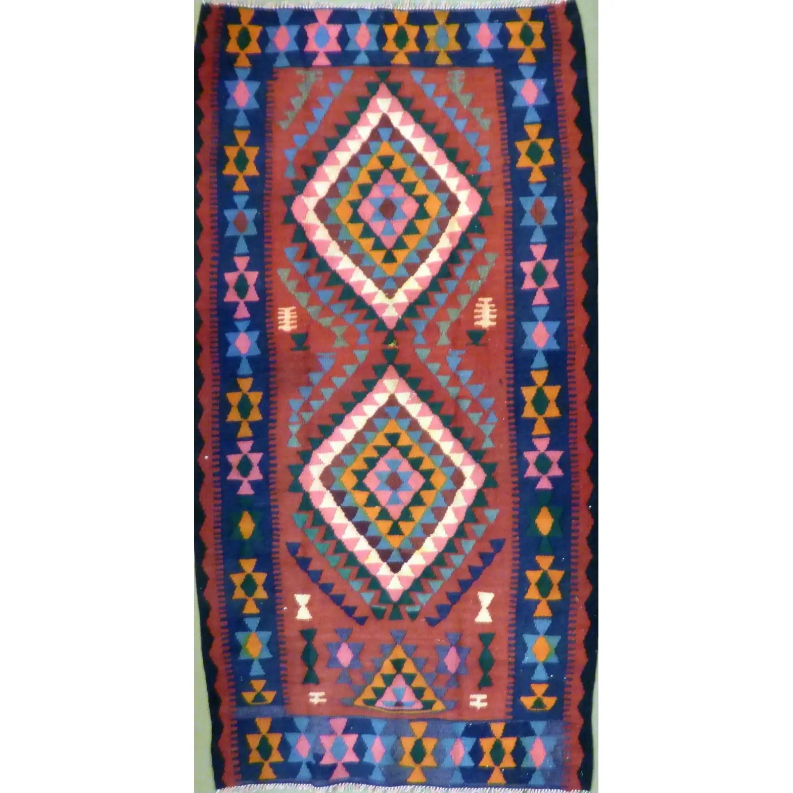 One Of The Kind Authentic Hand-Knotted Vintage Kilim 7'6" X 3'9"